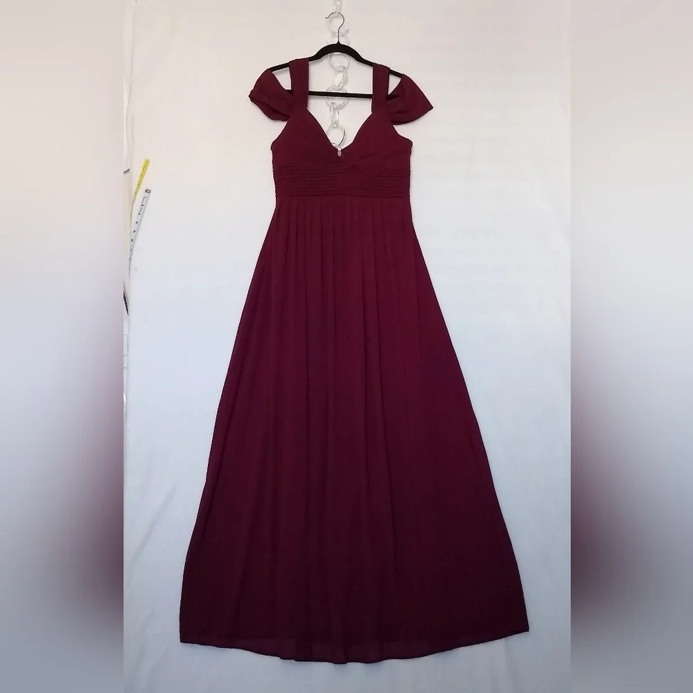 Lulus Chiffon Empire Waist Maxi Formal Dress Sz XL Make Me Move Burgundy Gown - Picture 2 of 11